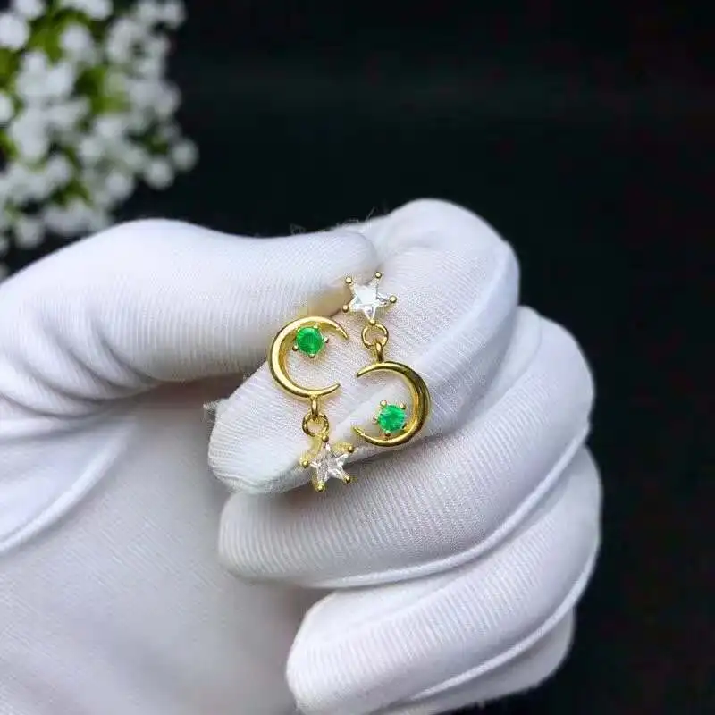 

Wedding Ring Natural And Real green emerald gemstone earrings S925 silver earrings women fashion earrings