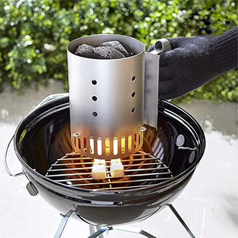 BBQ Charcoal Chimney Starter Grill Lighter Barbecue Fire Starter Briquette Coal Fire Starter Chimney Outdoor Cooking Can Tools