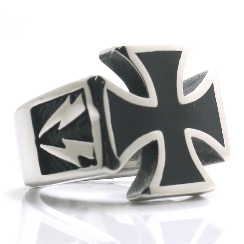 Man\'s Boys 316L Stainless Steel Cool Lightning Cross Biker Rider Classic Ring Gift