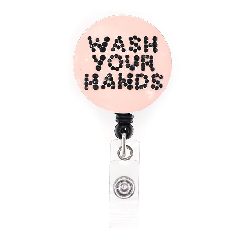 

10pcs/lot Pink Enamel WASH YOUR HANDS Retractable Medical Series Badge Holder Protective Awareness Badge Reels