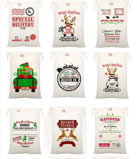 

49 Styles Christmas Gift Bags Canvas Drawstring Bag With Reindeers Santa Claus Sack Bags For kids Decoration