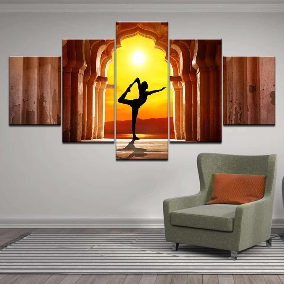 

Canvas Paintings of 5 Panels Wall Art, Beach Yoga Sunset Landscape Abstract Modular Posters Picture Artwork Home Room Decoration