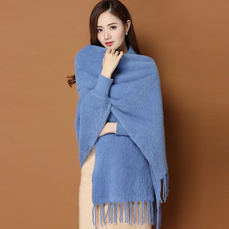 

Wholesale Retro Loose Mink Velvet Solid Color Knit Scarves Women Ponchos Open Front Wraps Ladies Long Shawls With Sleeves Mujer