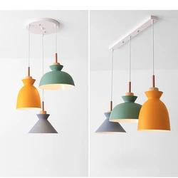 Modern Pendant 3 Heads Round Straight E27 Macaron Lampshade For Restaurant Coffee Shop Living Room Europe Cord Pendant Lights