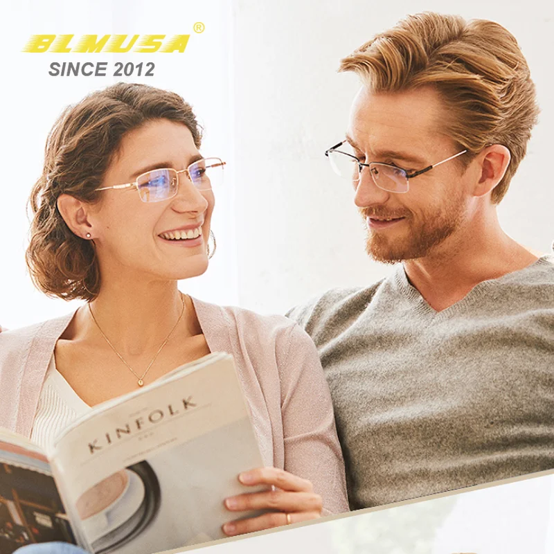 BLMUSA Titanium Progressive Multifocal Reading Glasses Men Anti Blue Light Glasses Women  Eyewear For Elderly Blue Light Readers