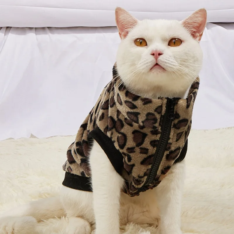 Leopard Printed Dog Clothes Fashion Pet Costume Coat Soft Pullover Dog Shirt Jacket Sweatshirt Cat Sweater Pets Clothing Outfit