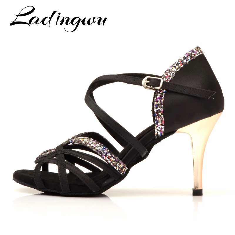 Ladingwu New Dance Shoes Woman Latin Sansa Dance Shoes Women Party Ballroom Performance Shoes Dancing Metal heel 7. 5/8. 5cm