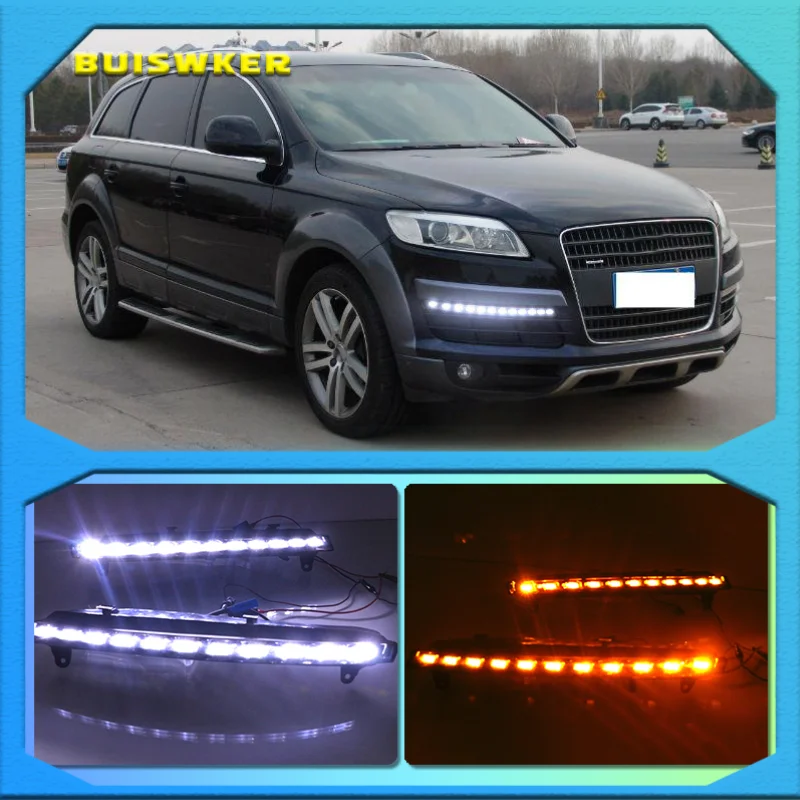 

Дневные ходовые огни для Audi Q7 2006 2007 2008 2009, дневные ходовые огни, противотуманные огни с желтым указателем поворота, 2 шт.