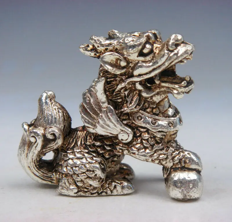 

Silver Plated Copper Crafted Sculpture Monster Kirin Kylin Yuan-Bao #12111808