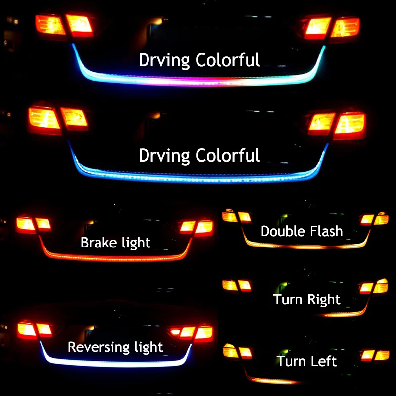 Niscarda 12V 1.2M Car Rear Trunk Tail Light Dynamic Streamer Reverse Warning LED Strip Auto Additional Brake Turn Signal Lamp