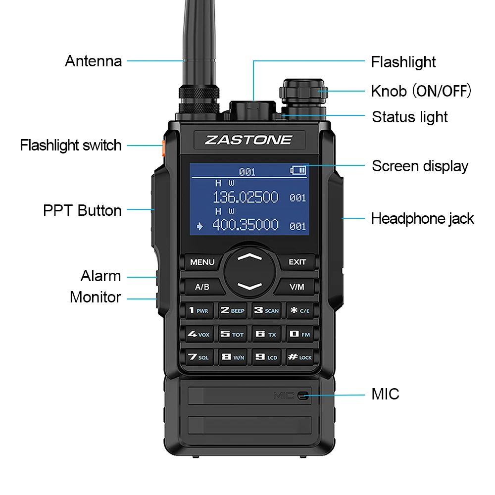 Imagem -05 - Zastone-walkie Talkie Estação de Rádio em Dois Sentidos Freqüência Amador Uhf Vhf 5w Banda Dupla 220mhz m7 Pcs