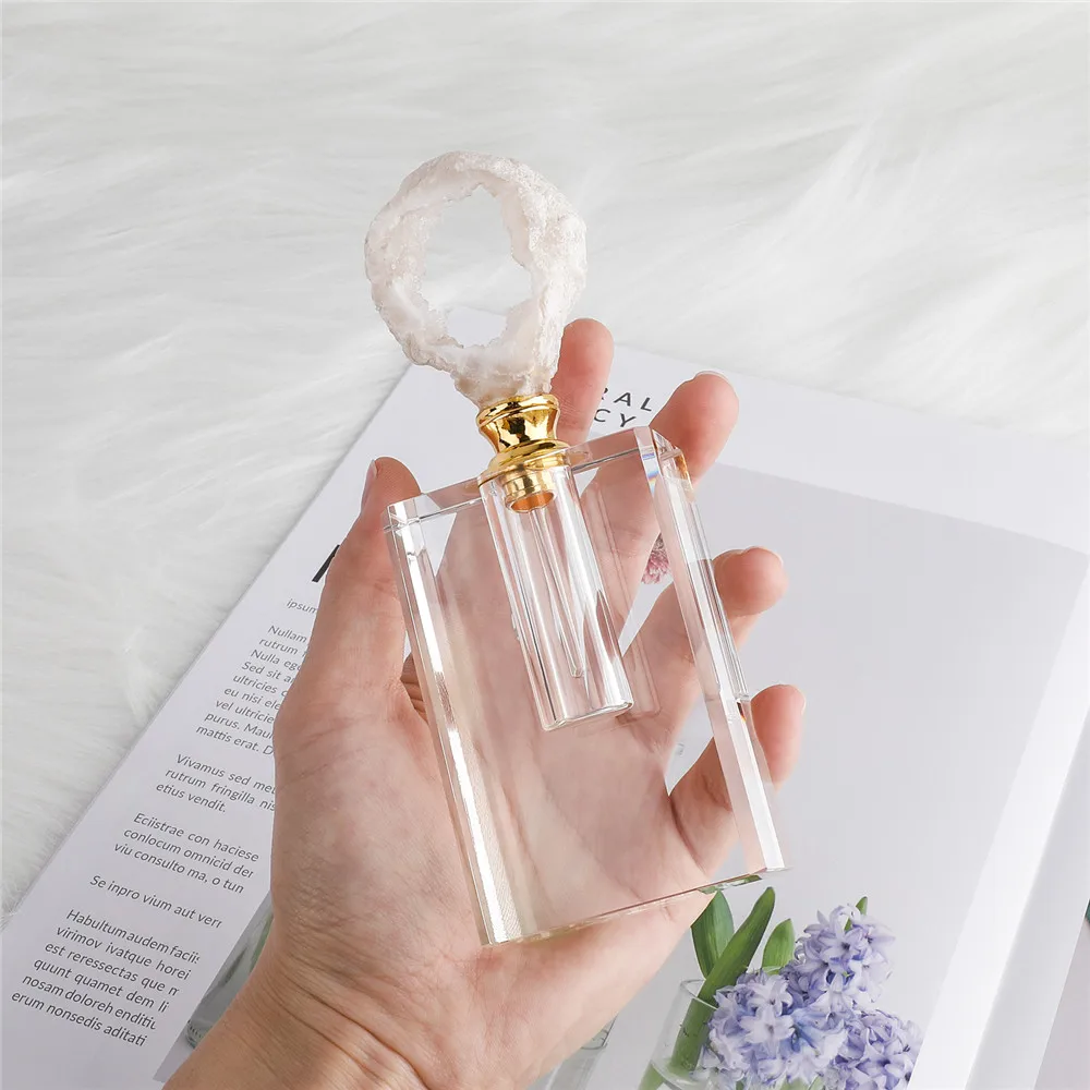 1pcs Natural Quartz Geode Perfume Bottle Crystal Quartz Stones Agate Slices Home Decor