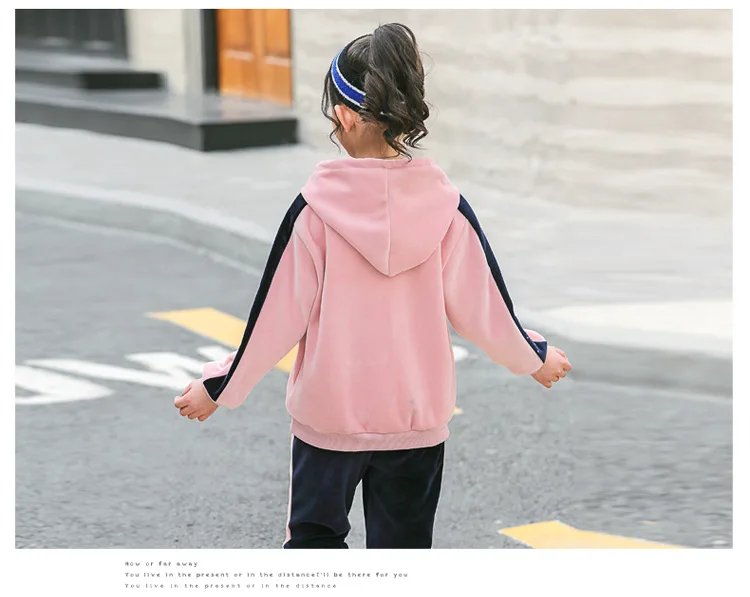 Hooyi Children Clothing Set Girls Velvet Hooded Sports Suits Girls Long Sleeves Tracksuit Sweatshirt Sweatpants Hoodies Outwear