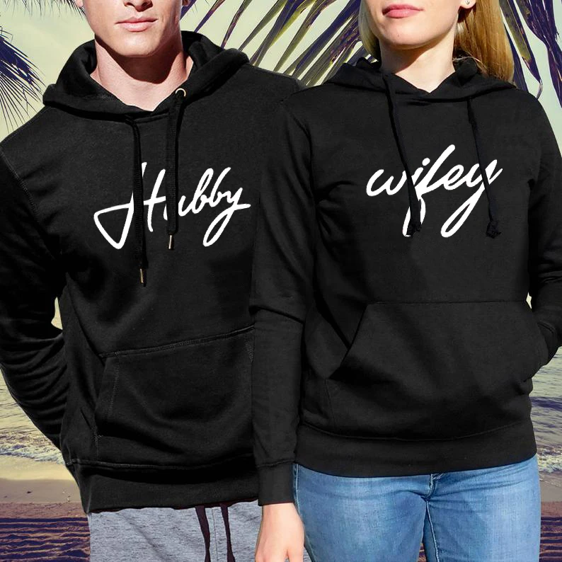 Womens Hoodies Matching Sweatshirt Hubby and Wifey Couple Valentine Day Classic Streetwear Pink Clothing