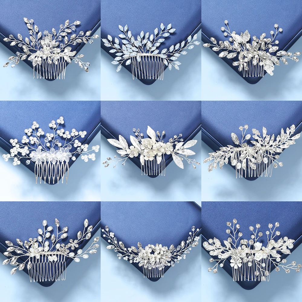 Bridal Hair Accessories For Women Pearl Rhinestone Hair Comb Women Hair Jewelry Silver Color Wedding Accessories Headpiece