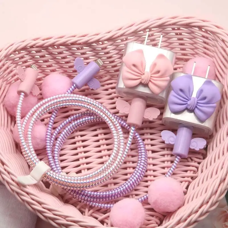 Set Pelindung Kabel Pengisi Daya Ponsel TPU untuk Iphone 11 12 13 Kabel Data Pelindung Penggulung Kabel USB untuk Penutup Pengisi Daya Apple 18W 20W