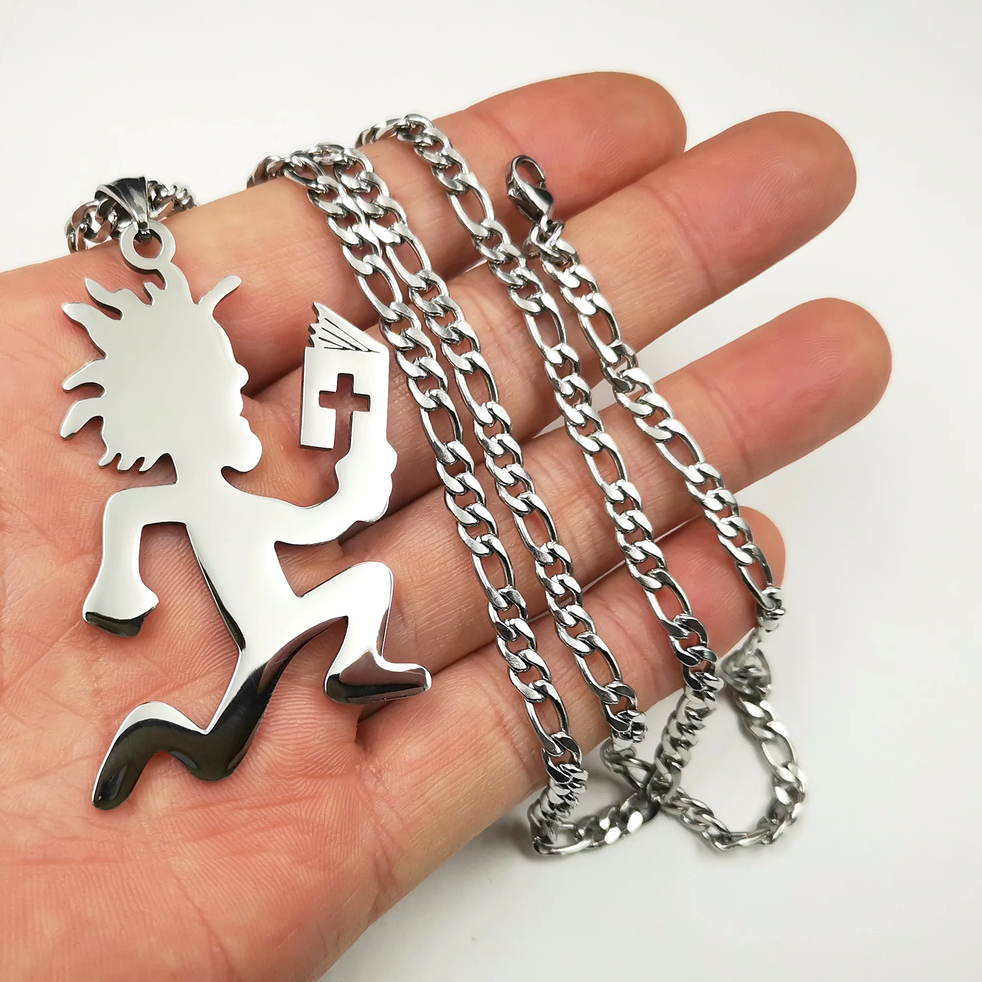 （Boy）Big 2.5in Tall Juggalo Juggalette Necklace ICP Hatchetman Charms Necklace Stainless Steel for Mens Jewelry NK Chain