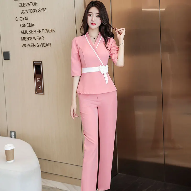 New style beautician clothing salon esthetician uniform female health foot bath technician suit work clothes for manicurists