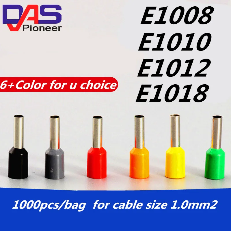 

1000PCS E1006 E1008 E1010 E1012 E1018 Tube insulating Insulated Terminals 1.0² Cable Wire Insulating Crimp Terminal Connector