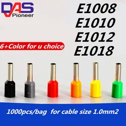 1000PCS E1006 E1008 E1010 E1012 E1018 Tube insulating Insulated Terminals 1.0² Cable Wire Insulating Crimp Terminal Connector