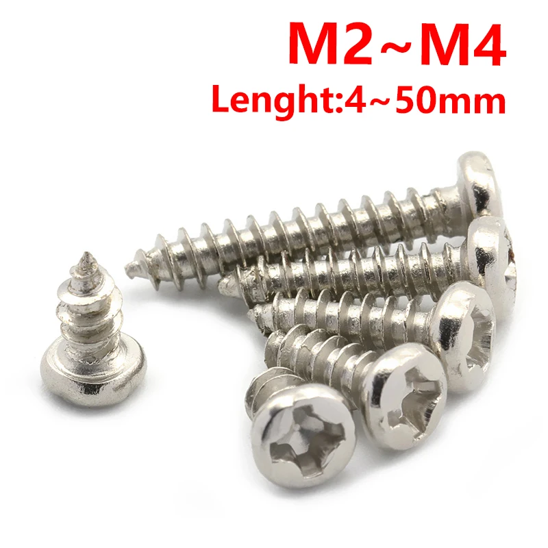 M2 M2.3 M2.6 M3 M4 Steel Nickel Plated Phillips Round Head Self-tapping Screws 4mm/6mm/8mm-50mm Small Cross Recessed Screws