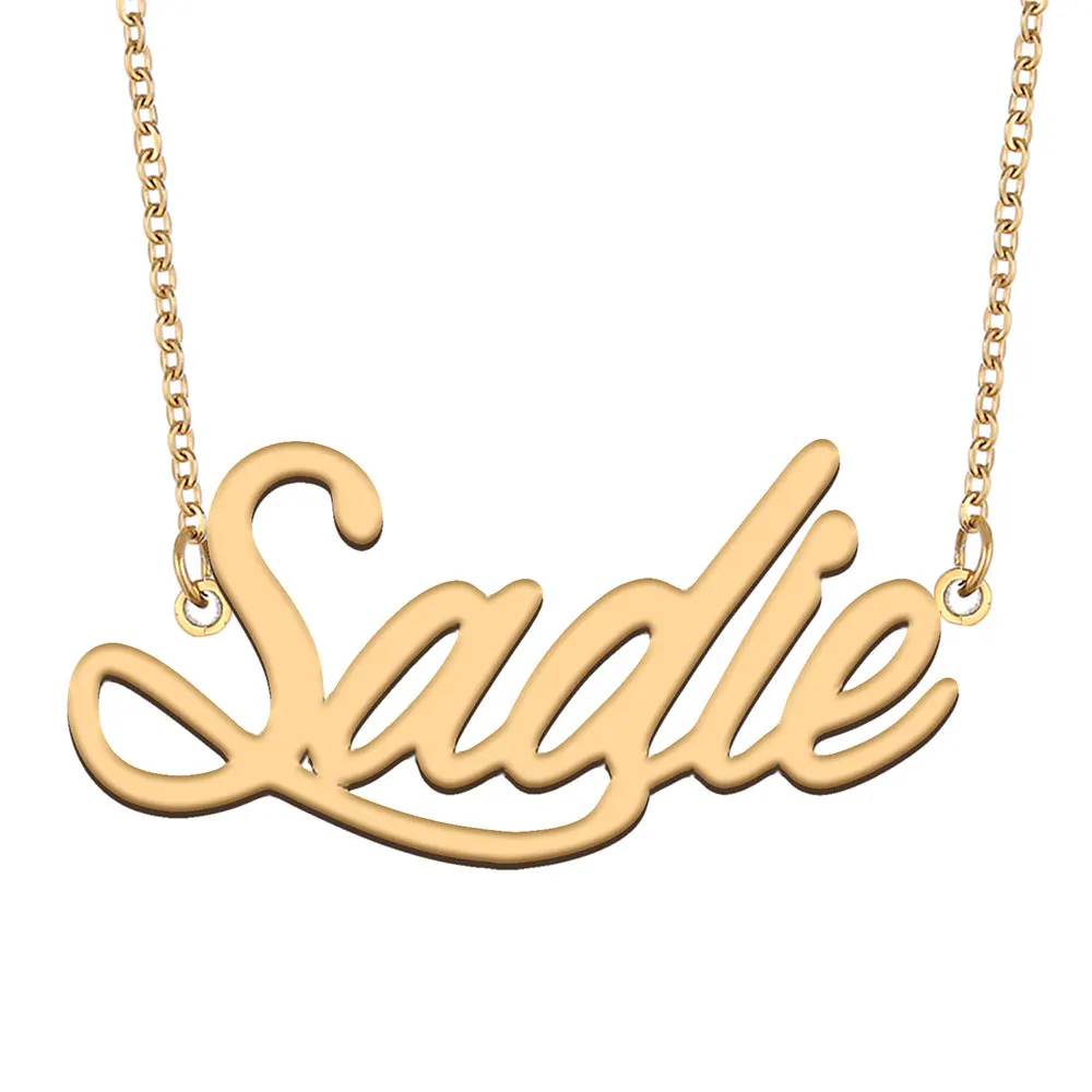 Sadie Name Necklace Women Stainless Steel Personalized Jewelry Gold Plated Nameplate Pendant Femme Mother Girlfriend Gift