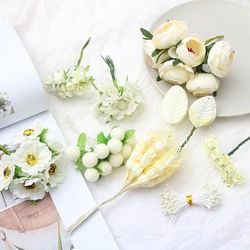 6/10/12/50/70/90/144pcs Mixed Ivory Flower Cherry Stamen Berries Bundle DIY Christmas Wedding Cake Gift Box Wreaths Decor