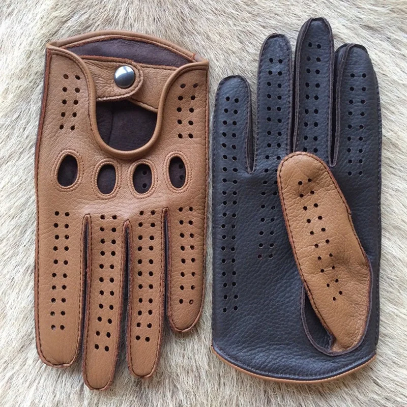 Gants chauds en cuir véritable pour hommes, mitaines en peau de chèvre, marron, non doublées, conduite, automne, hiver, nouvelle marque de mode,