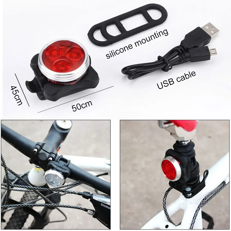 

TMWT 4 Modes With USB Rechargeable Lithium Battery Bike Light Set High Bright Headlight 3 LED Bicycle Light