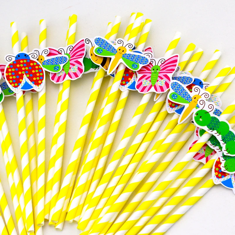 Bee Theme Party Paper Straws Bee Butterfly Beetle Drinking Straws Grand Event