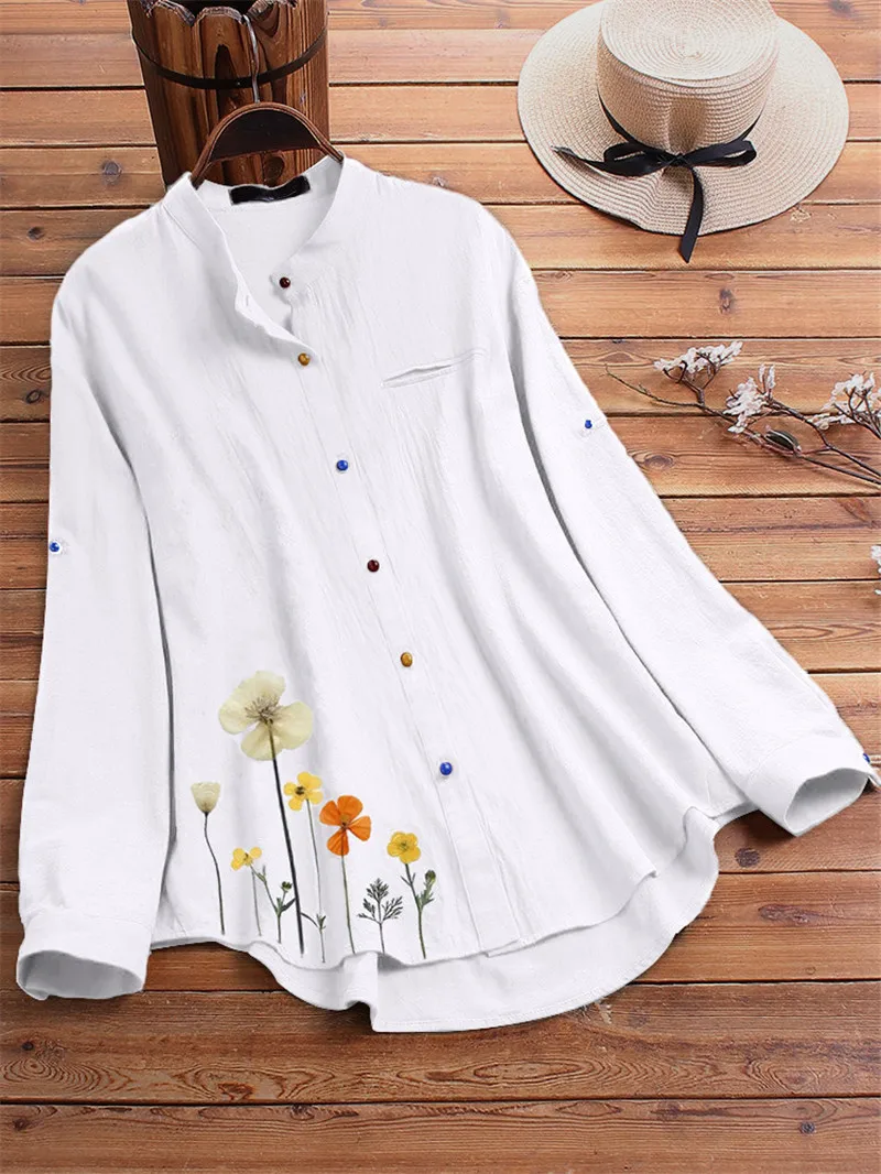 Loose Ladies Blouse Long Sleeve Nursing Shirt Spring Autumn Casual Female Women Single Breasted Long Blouse Shirt Top Plus Size