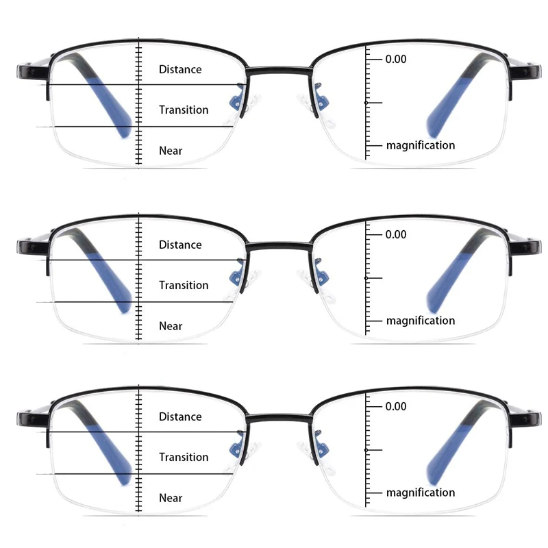 Progressive Multifocus Reading Glasses Blue Light Blocking Titanium Anti-fatigue Full frame Multifocal Readers Eyeglasses 1.0to4