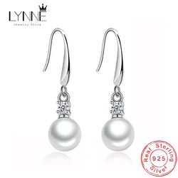 New Women 925 Sterling Silver Freshwater Pearl Zircon Drop Earrings Fine Jewelry Gift Rhinestone Hook Eardrop Wedding Ear Dangle
