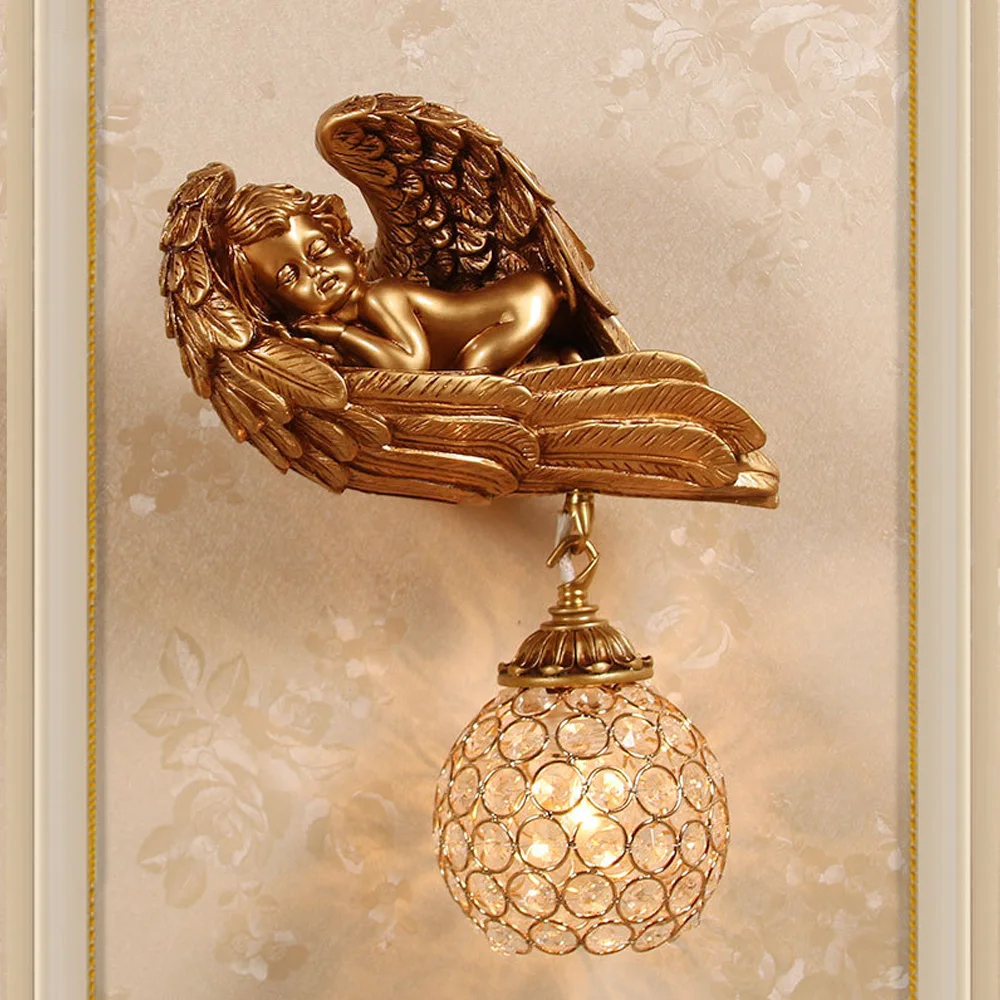 

Luxury Golden Angel Wall Lamp E27 European Angel Cupid Wall Lamp Bedroom Bedside Lamp Retro Staircase Commercial Hotel LED