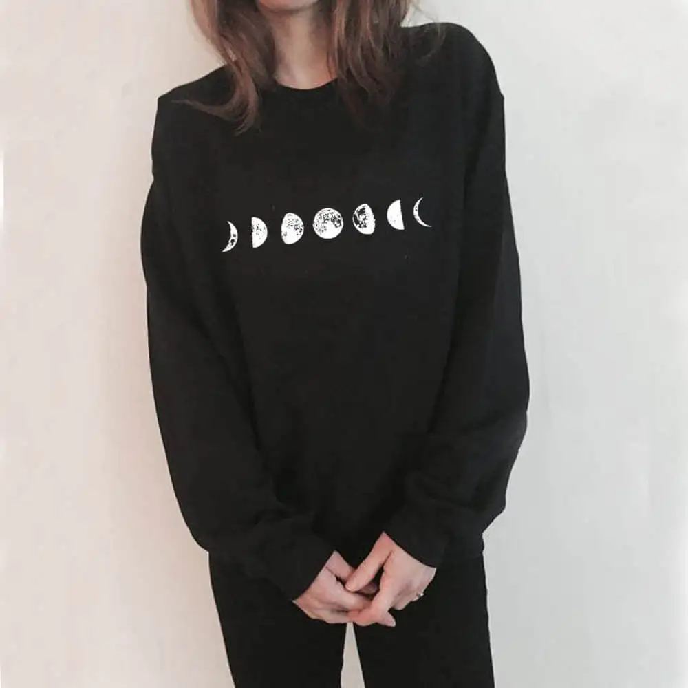 

Moon Phase New Moon Full Moon Graphic Printed Funny Casual 100%Cotton Long Sleeve Tops Nature Planet Sweatshirts Gift for Her