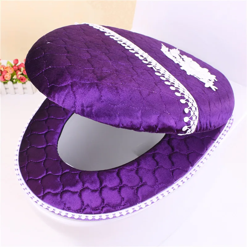 Thicken Toilet Seat Cover Set Zipper One / Two-piece Toilet Case Glossy Bath Cushion Warm Bathroom WC Cover Washable Cover Set