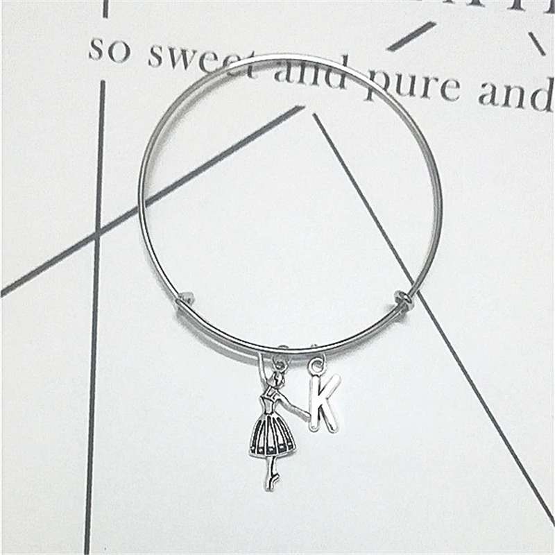 Adjustable Bangle Ballet Bangle Bracelet with Initial Dancer Jewelry Bracelet Bangle for Girls