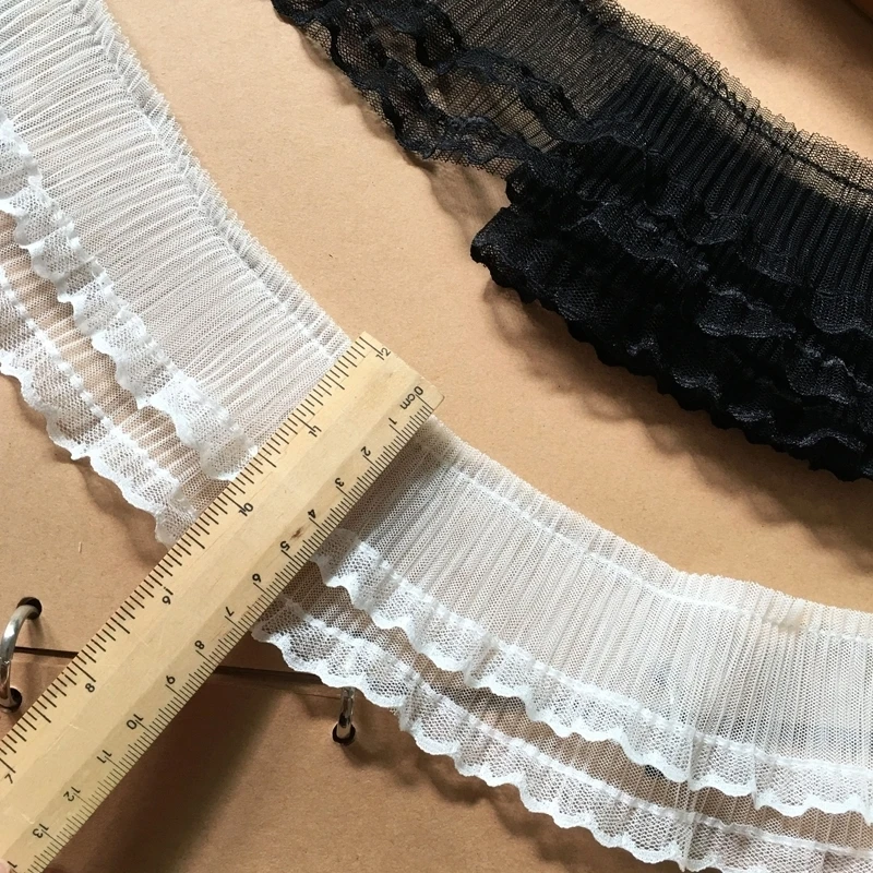 White Black Elastic Mesh Pleated Tulle Lace Fabric Embroidered Ribbon Trim For DIY Crafts Curtains Garment Dress Supplies Renda