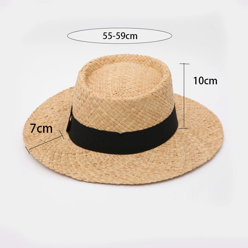 Summer Panama Fedora Flat top Raffia sun Hat Spring Women\'s Travel Caps Bandages Wide brim Beach men Traw Hat Breathable