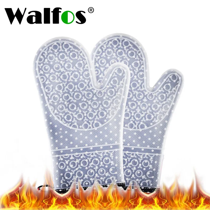 

WALFOS One Piece Oven Mitts 1 Piece Silicone and Cotton Double -Layer Heat Resistant Gloves Silicone BBQ Gloves Kitchen Glove