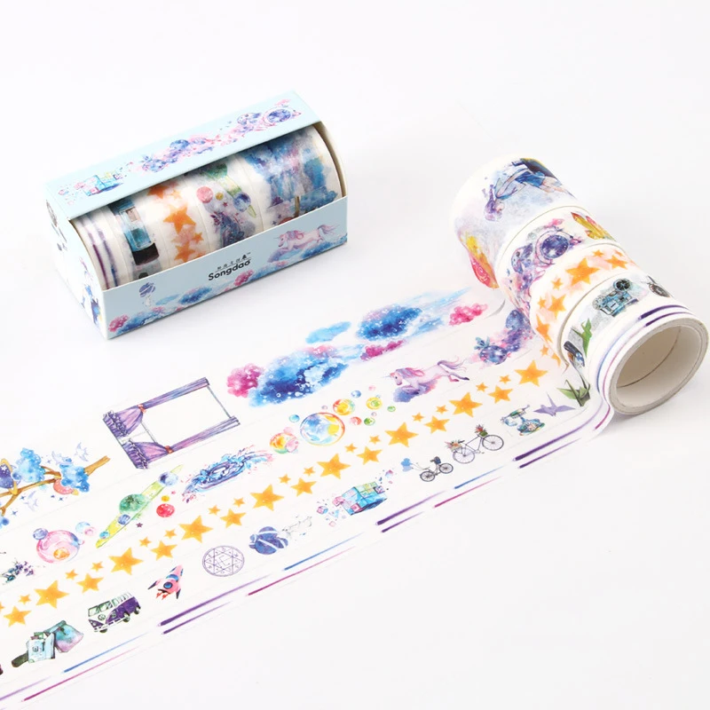 6 Roll Retro Washi Tape Set Green Plants Flower Aesthetic Stickers Masking Tape Scrapbooking Fall Decor Japanese Stationery