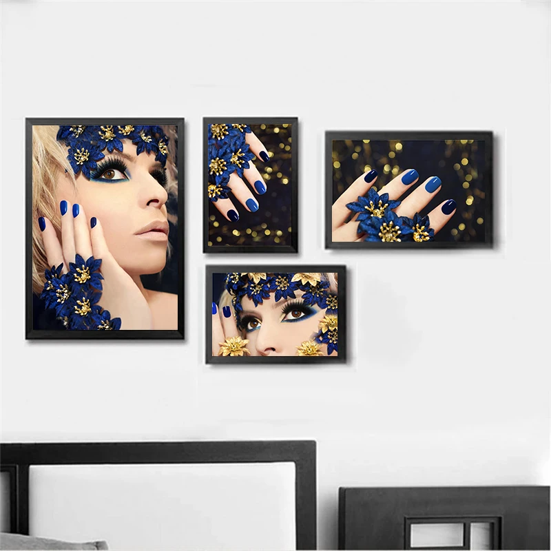 

Canvas Painting Nordic Woman Blue Flowers Picture Figure Plant Home Decor Painting Wall Art For Children Bedroom Living Room