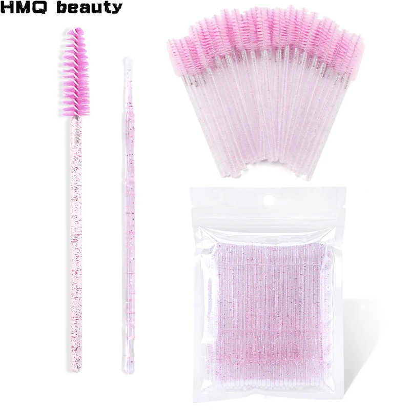 100pcs Eyelash Brushes Eyebrow Tools Crystal Microbrush For Eyelashes Mascara Wands Disposable Applicators Cosmetics Makeup Set