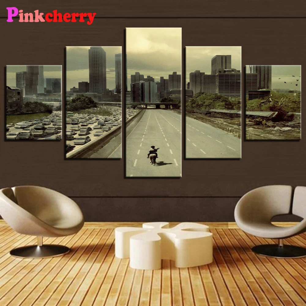 5d-diamond-painting-full-square-round-5-pieces-movie-walking-dead-city-street-landscape-multi-picture-3d-diamond-embroidery