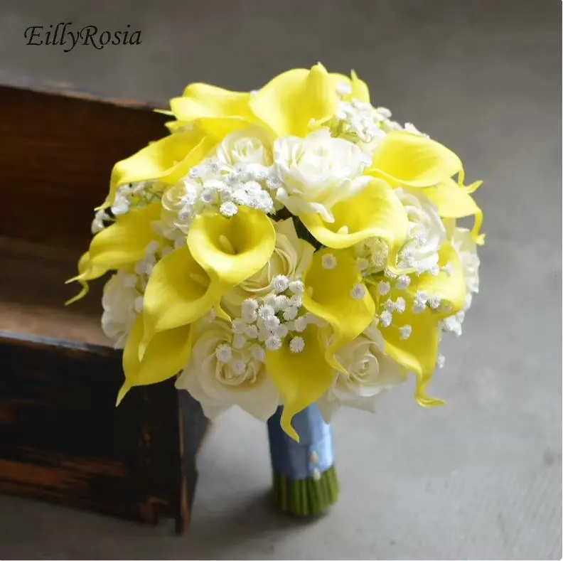 EillyRosia – Bouquet de mariée violet Calla Lily, fleur de demoiselle d'honneur, Bouquet de mariage artificiel, ensemble de Collection Ramos de Novia