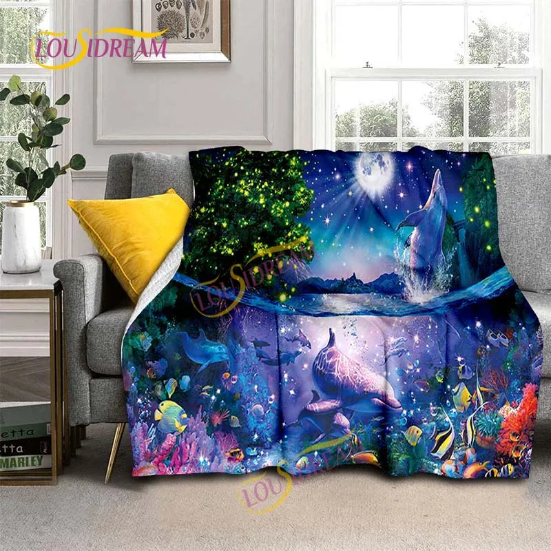 Ocean Elements Colorful Underwater World Home Decoration Throwing Blanket Soft Flannel Bedroom Air Conditioner Cover Blanket