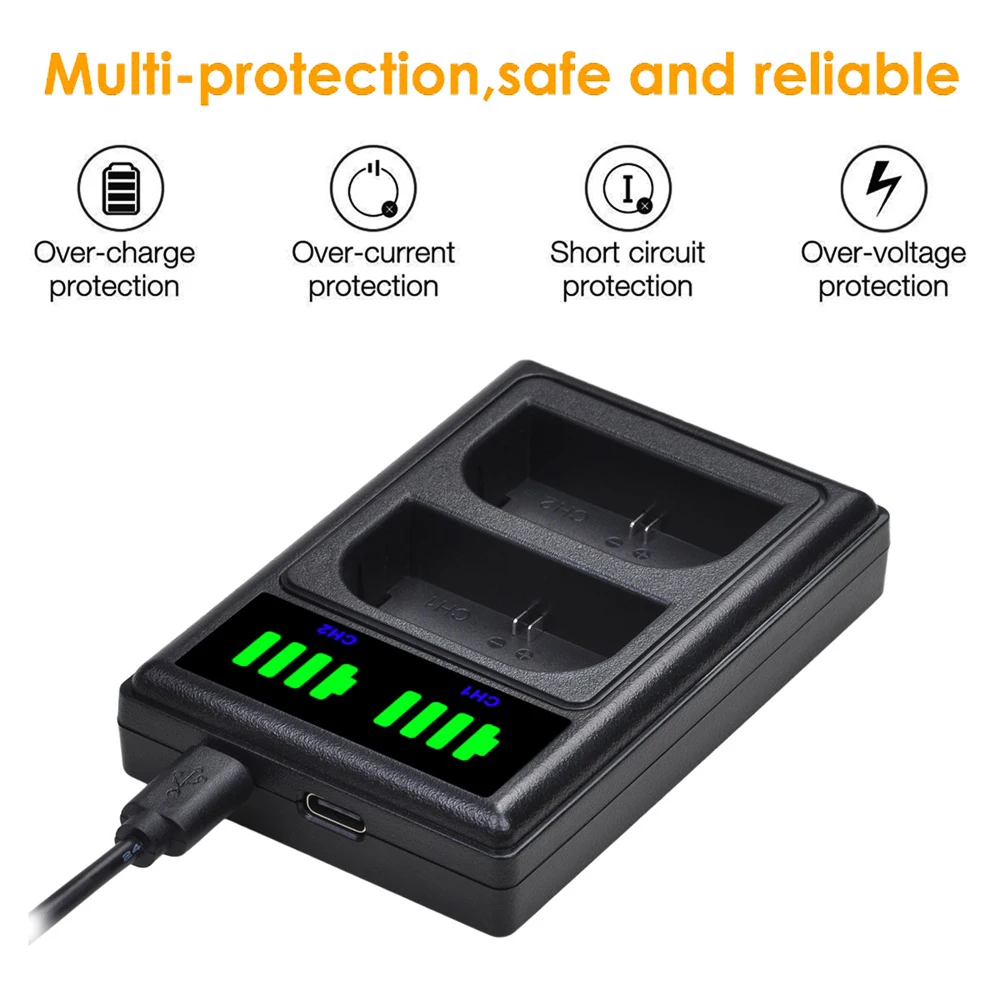 Batería de LP-E6 de 2600mAh, cargador Dual LED USB con puerto tipo C para Canon EOS 5D Mark II III IV 5DS 5DS R 6D 60D Mark II