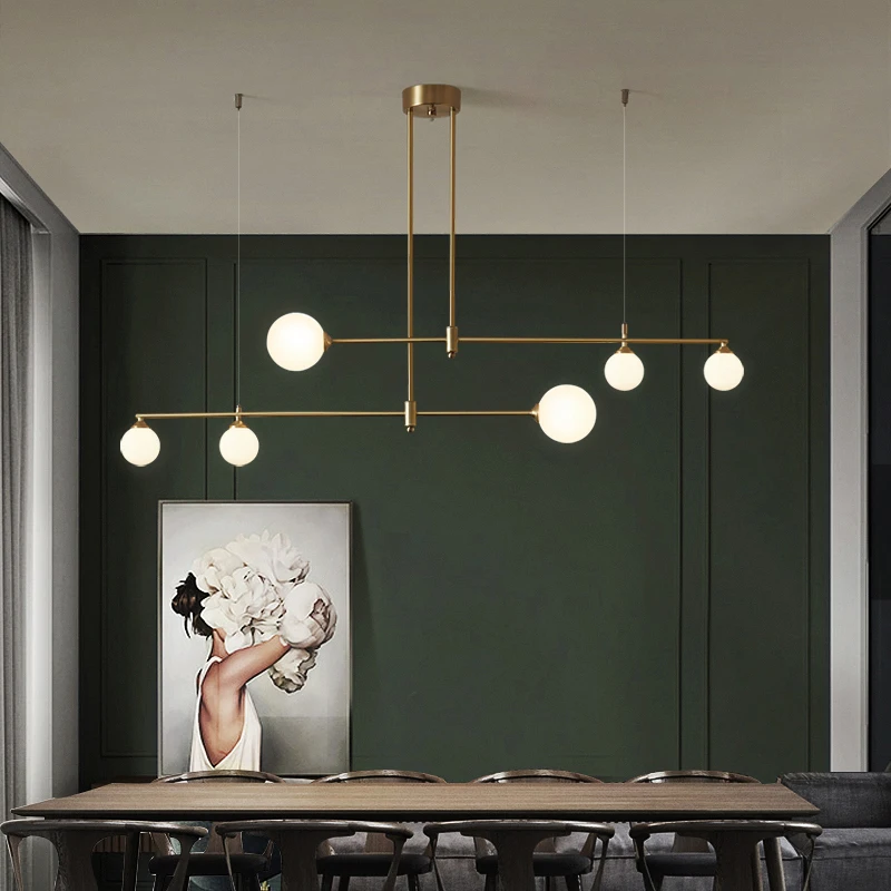 Nordic G9 gouden kroonluchter Led Glazen Bol lineaire kroonluchter Voor Eetkamer hal Keuken Tafel Thuis woonkamer decor licht