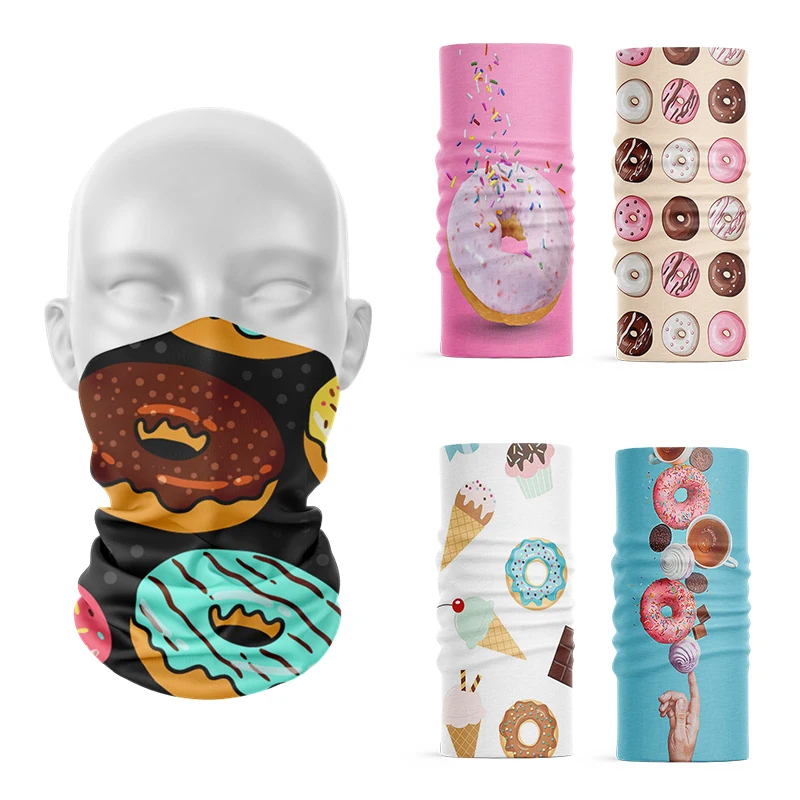 3D Printed Women Hijab Scarf Food Donut Turban Summer Neck Gaiter Magic Tubular Headdress Cycling Wrist Strap Face Bandana Buffe