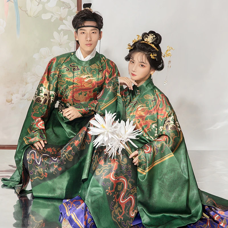 Robe longue à col rond de la dynastie Ming pour hommes et femmes, tenue Hanfu nationale, robe de scène, jupe, été, 2021, SL4633